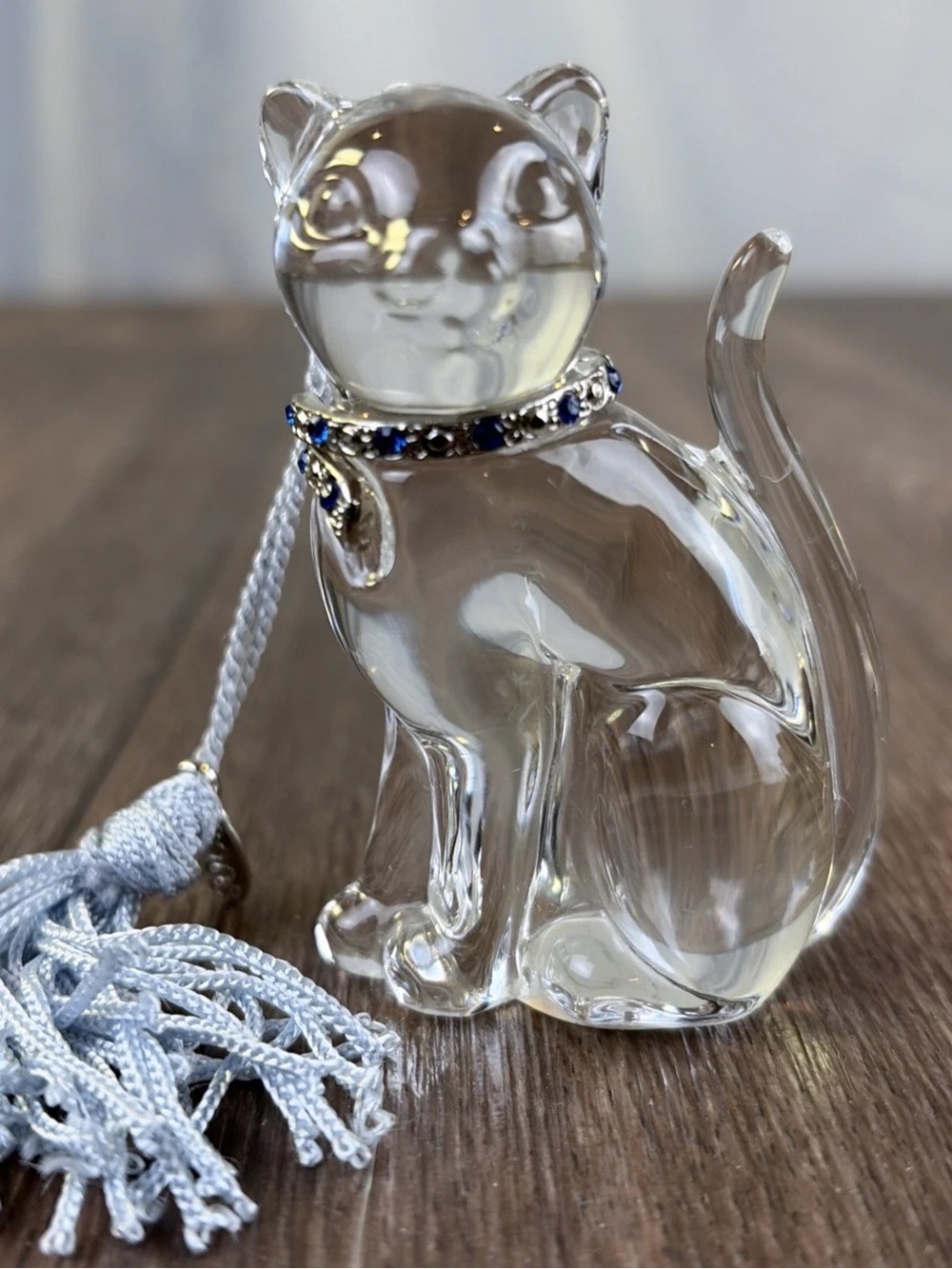 Lenox Lead Crystal Pave Cat Christmas Ornament Germany Blue Jeweled Collar